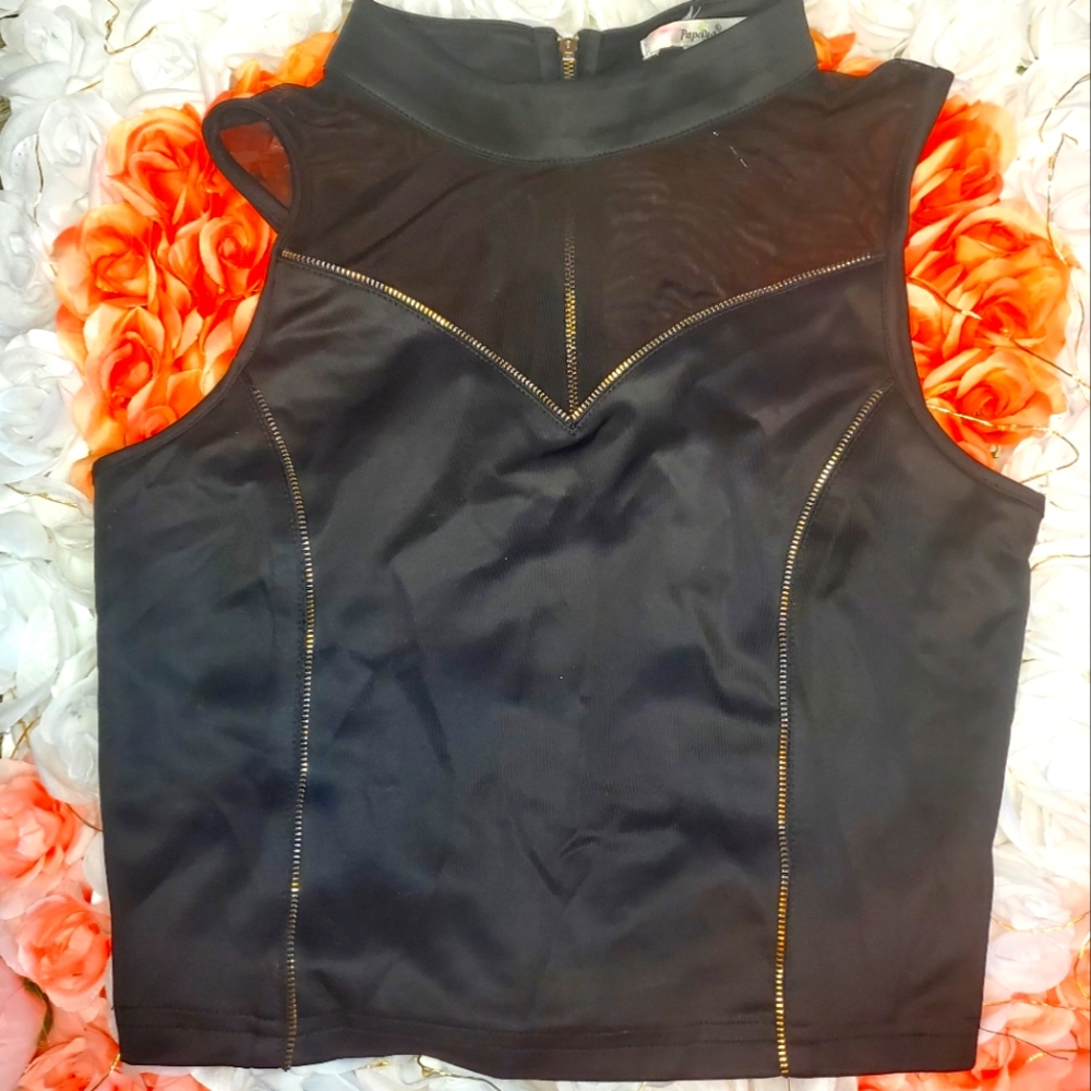 Sheer zip-up crop top